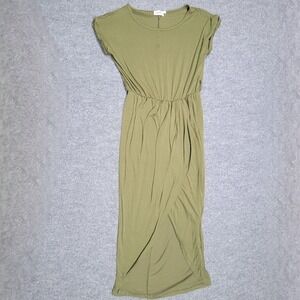 Vidarton Dress Womens Medium Olive Green Maxi‎ Short Sleeve Casual Stretch Waist